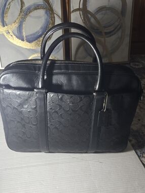 Coach Black Embossed Signature Leather Briefcase